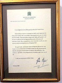 Framed letter from Sir John Major to the Jane Austen Centre