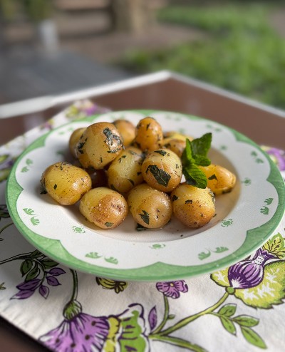 Platter of boiled potatoes.