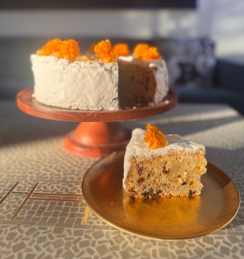Slice of bride's cake made from eighteenth-century recipe.